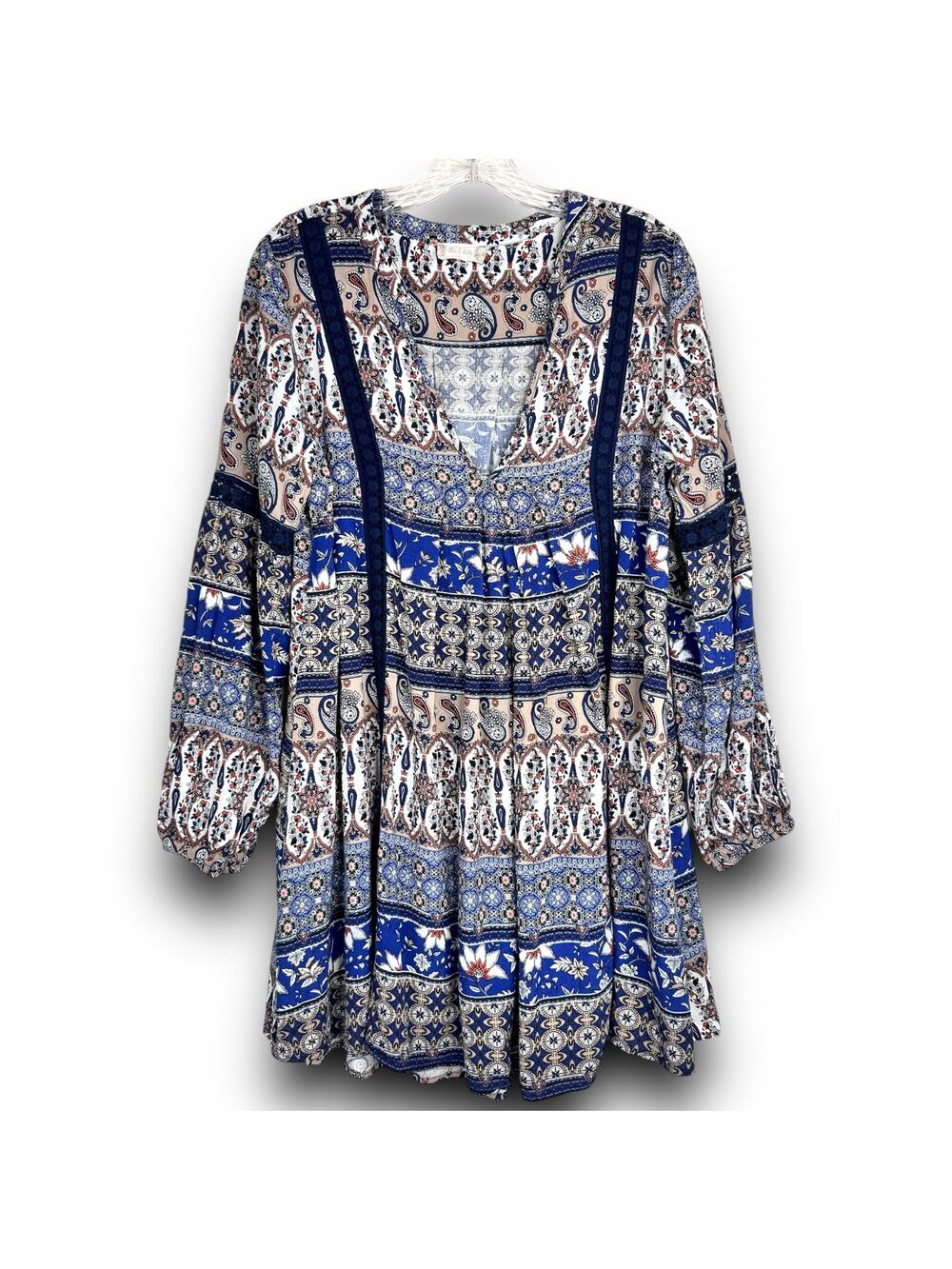 Altard State Boho Mini Dress Tunic Long Sleeve Paisley Print Lightweight Medium